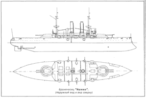 Броненосец "Яшима" (Наружный вид и вид сверху)