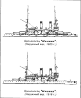 Броненосец "Мишима" (Наружный вид 1905 и 1918 гг.)