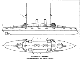 Броненосец "Кашима" (Наружный вид и вид сверху 1908 г.)